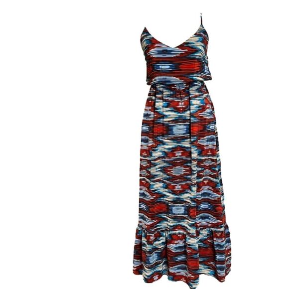 Cynthia Vincent 100% silk light maxi red blue white adjustable maxi dress S - Picture 1 of 13
